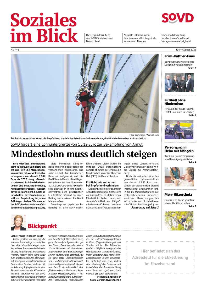 SoVD-Zeitung Juli / August 2025, Ausgabe Mitteldeutschland Mecklenburg-Vorpommern
